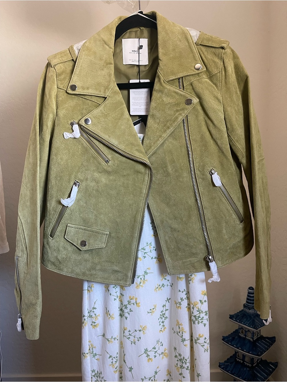 MNG by Mango Olive Green Suede Biker/Moto Jacket
